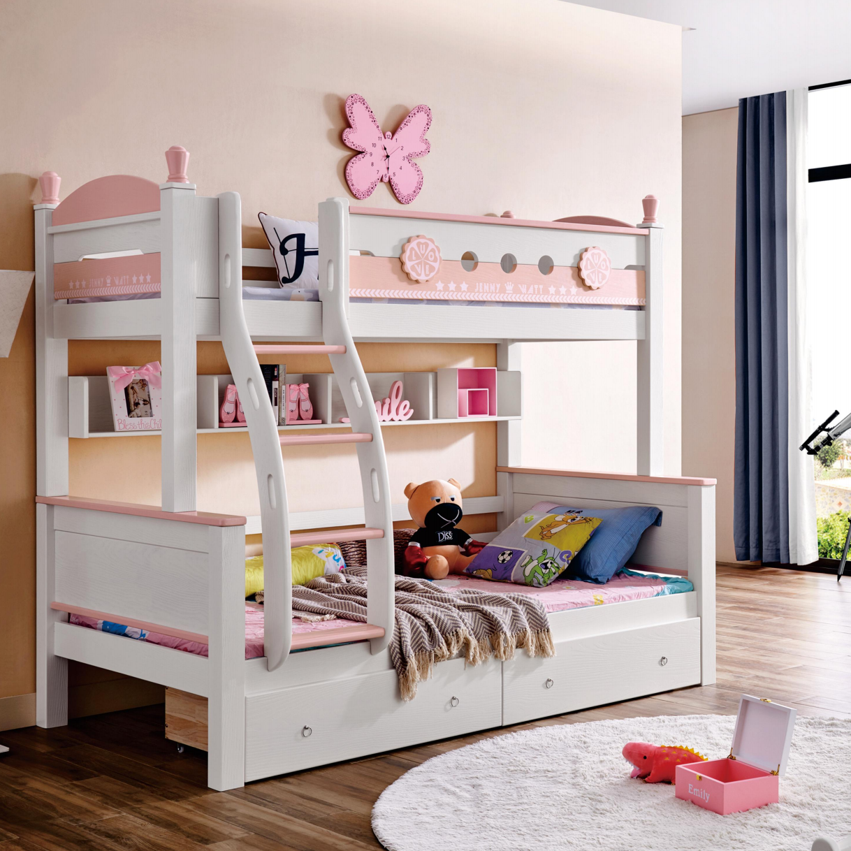 【梦幻城堡】美式风格 可爱实木上下床 小户型家用1.2/1.35/1.5米子母床（粉色）