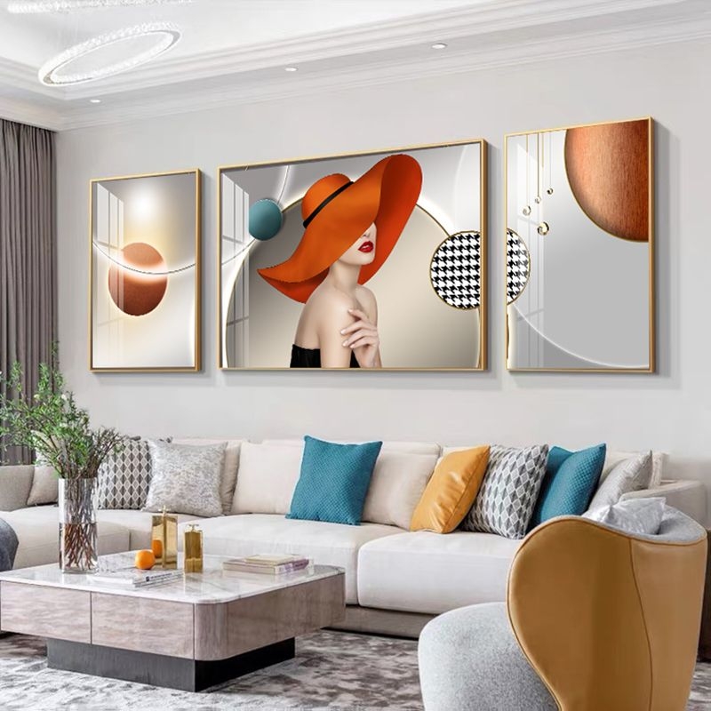 现代简约大气客厅装饰画沙发背景墙三联挂画轻奢晶瓷立体抽象