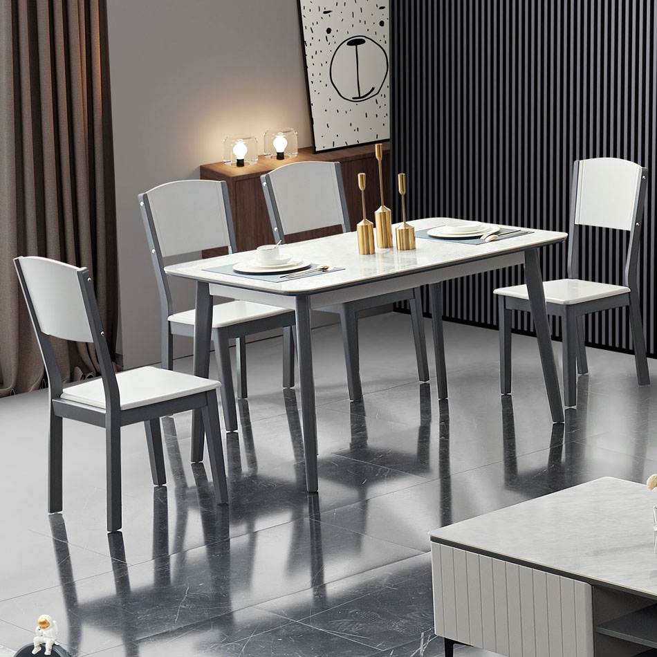 【喜福临】套餐专用链接 极简风格餐厅实木框架长餐桌 耐磨易清洁岩板台面餐桌