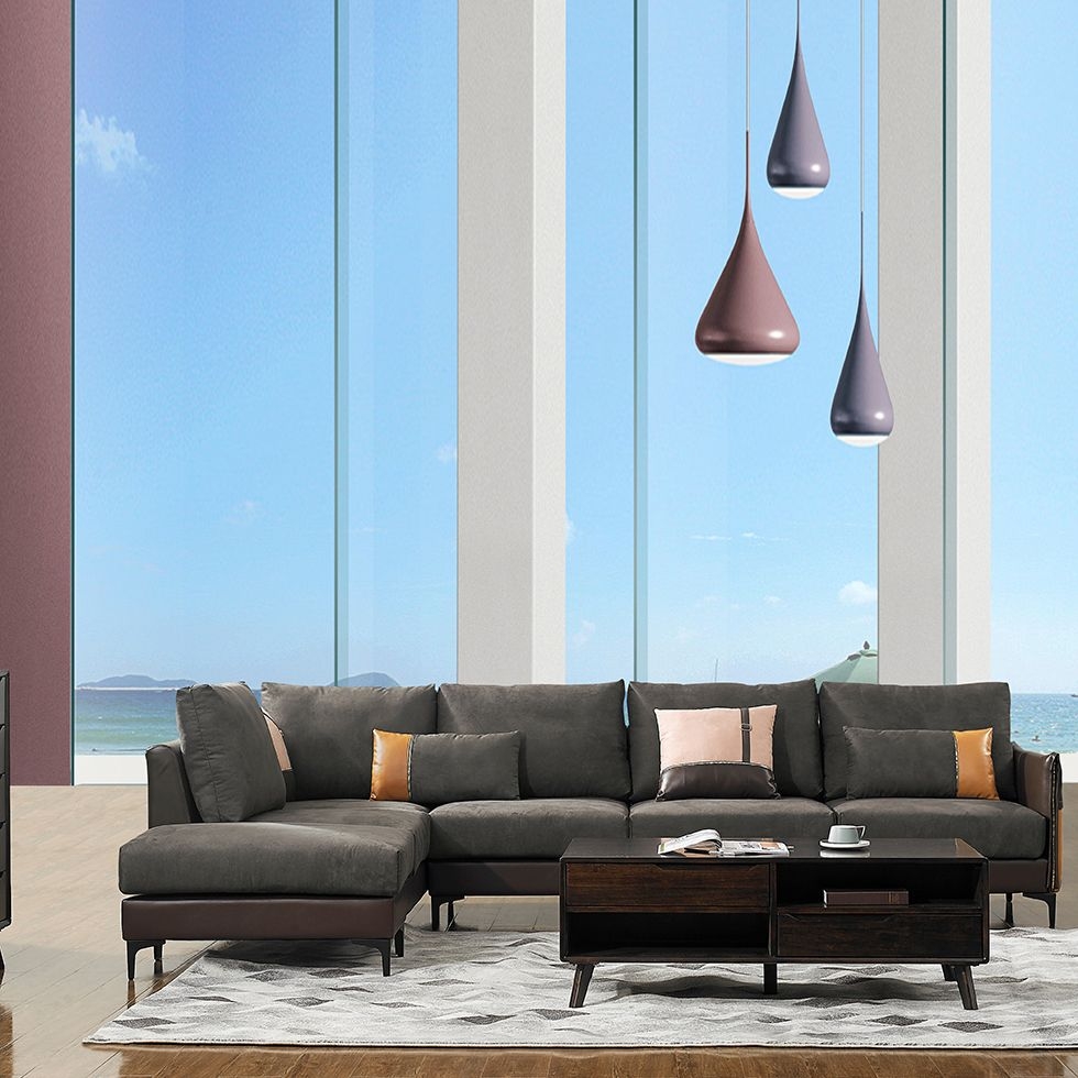 金柏居沙发系列极简风格客厅转角沙发小户型皮布结合舒适沙发