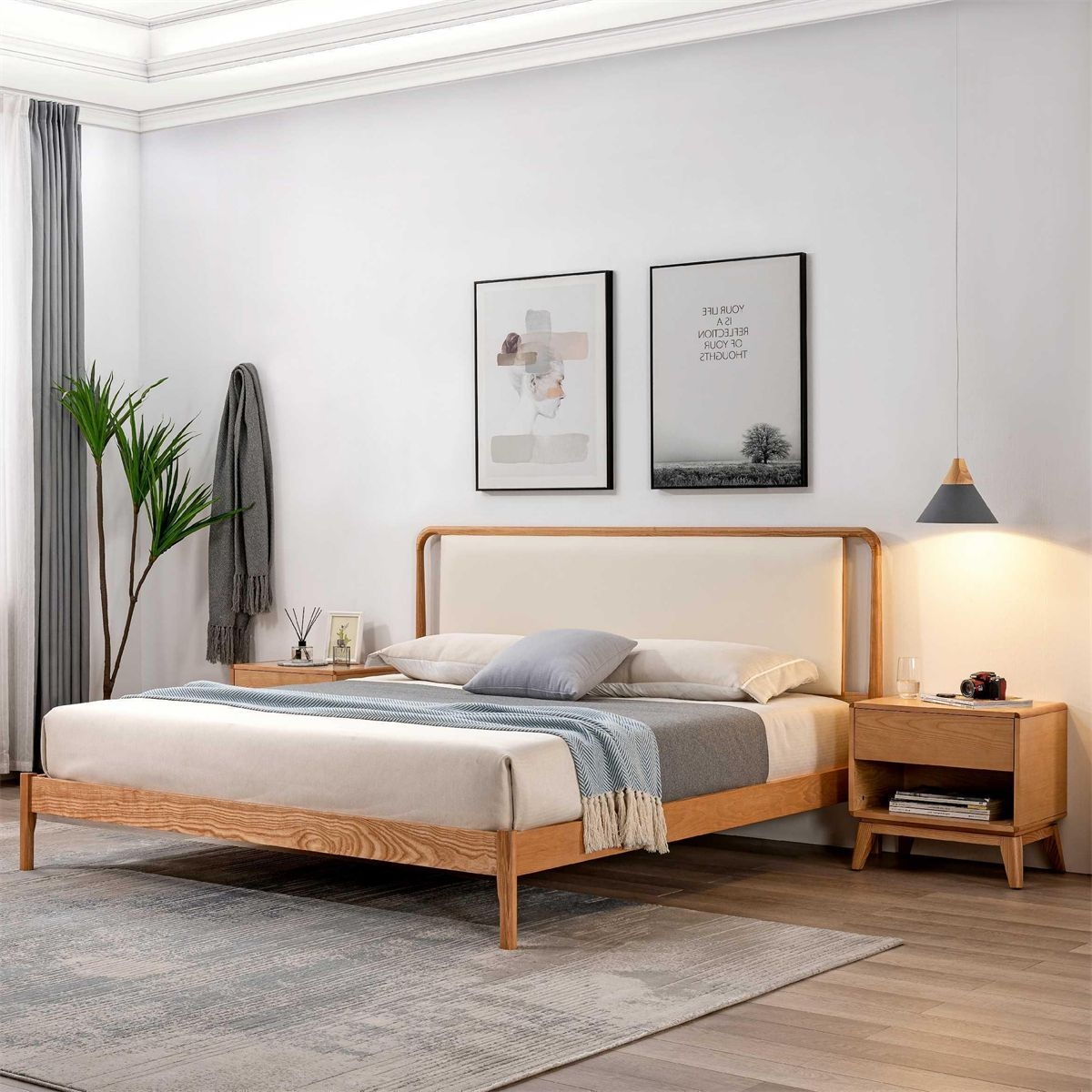 【华戴北欧】北欧原木色白蜡木系列   家用实木原木色大床公寓双人床