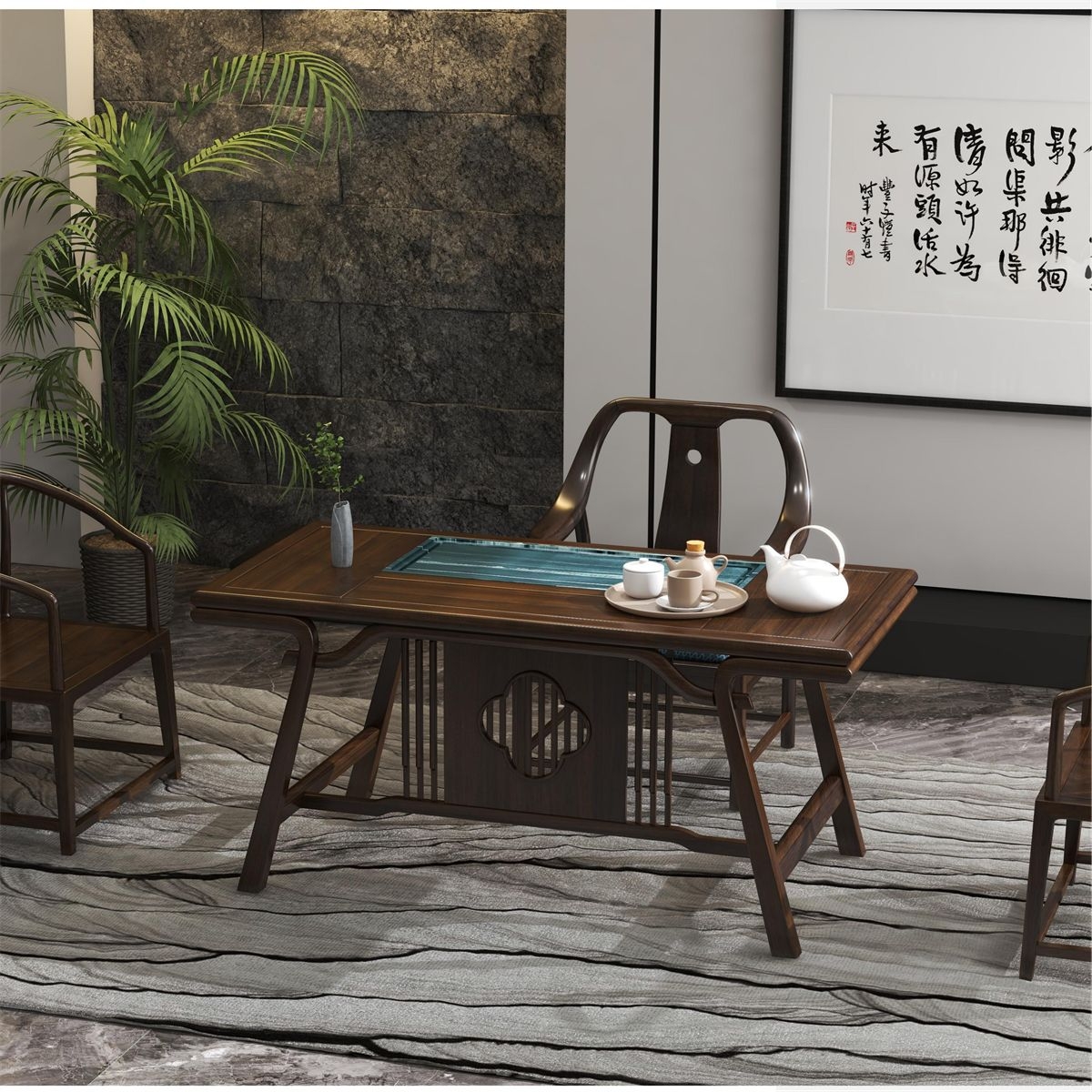 【芭蒂雅】新中式国风系列   家用会客茶室茶桌高档设计师乌金木功夫
