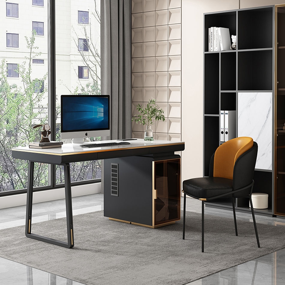 【茗缘阁】家用书房独立写字台办公电脑一体桌 简约设计岩板台面轻奢