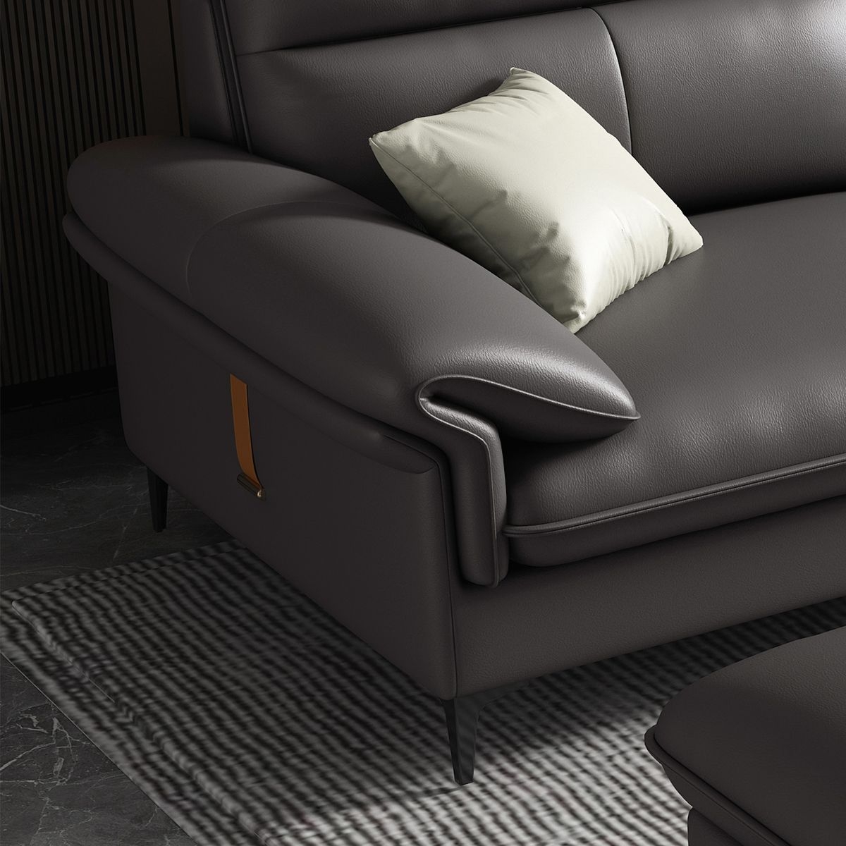 极简风格 客厅大小户型直排皮沙发(高级灰