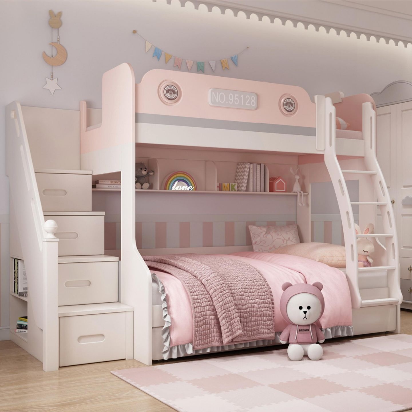 【迪梦星】纷趣儿童系列 女生房间美式上下床创意卡通子母床