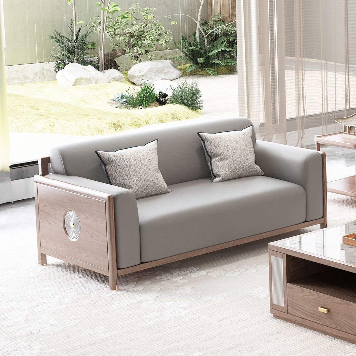 新中式系列 实木沙发布艺科技布大小户型高端组合沙发(科技布
